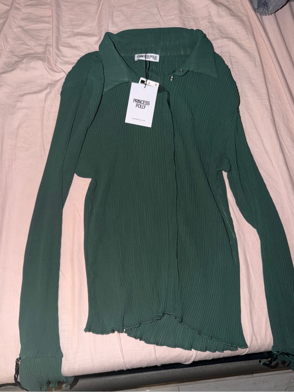 Princess Polly Dark Green Pleated Button-Down Shirt